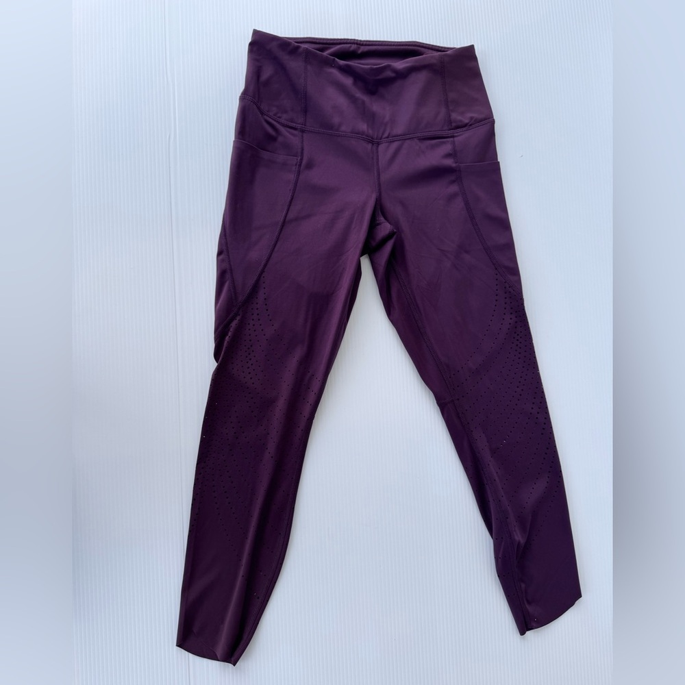 Marika Active Women’s Pocket Leggings Purple Laser Cut High Rise Size Small